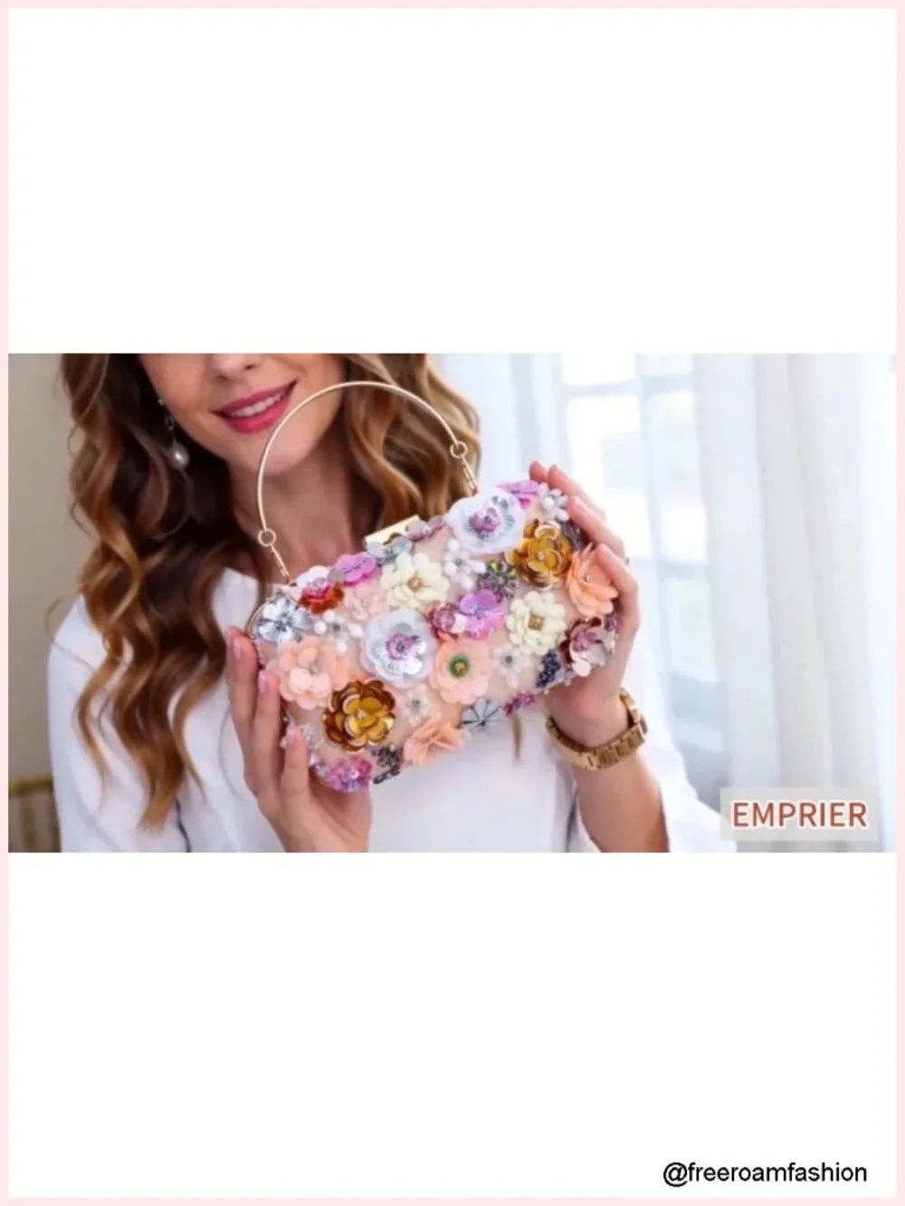 Beaded Floral Clutch Evening Bag with Chain